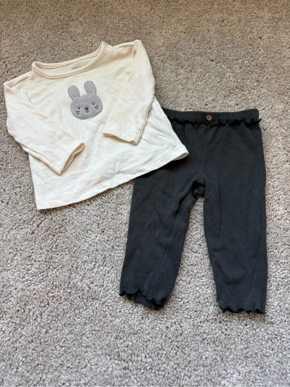 Carter's Cream Bunny Top with Black Ribbed Leggings